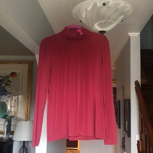 🎤🎉 Catherine Malandrino Coral High Neck Long Sleeved Blouse Sz L